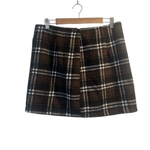 NWOT Black and Brown High Waist Plaid Wool Skirt Large